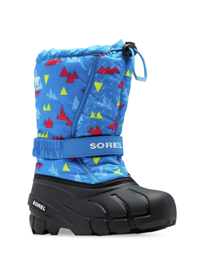 Sorel Kids' Boy's Flurry Mountain Print Boots In Hyper Blue Black