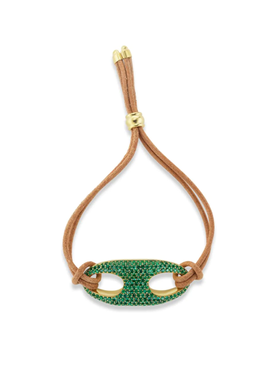Jenna Blake Women's Nautical 18k Yellow Gold, Emerald, & Leather Bracelet