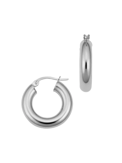Oradina 14k White Solid Gold Everything Bold Hoops In White Gold