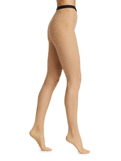 Versace La Greca Monogram Tights In Beige