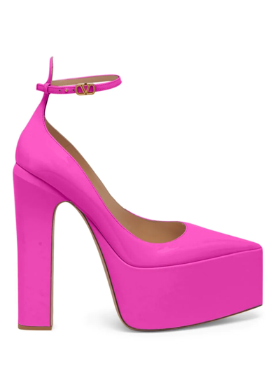 Valentino Garavani Disco Patent Ankle-strap Platform Pumps In Pink-drk