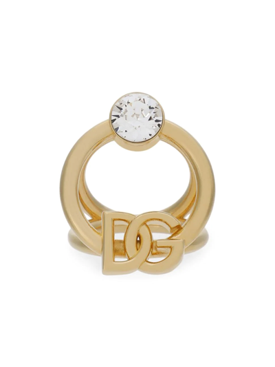 Dolce & Gabbana Goldtone Crystal Logo Ring