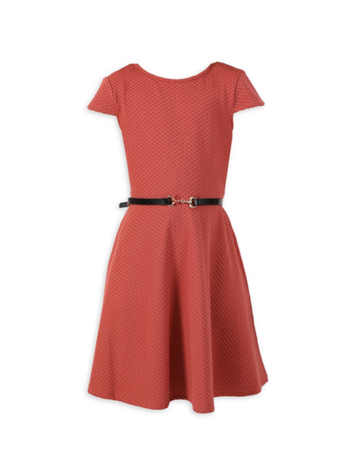 Blush By Us Angels Kids' Girl's Belted Fit-&-flare Dress In Rust