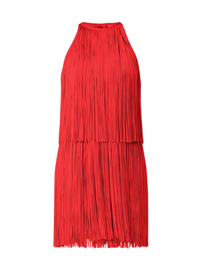 Herve Leger Tiered Fringe Minidress In Currant