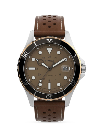 Timex Men's Navigator Stainless Steel & Leather Watch In Brown/silver Tone