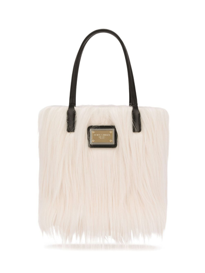 Dolce & Gabbana Small Faux Fur Shopper With Branded Tag In Multicolor
