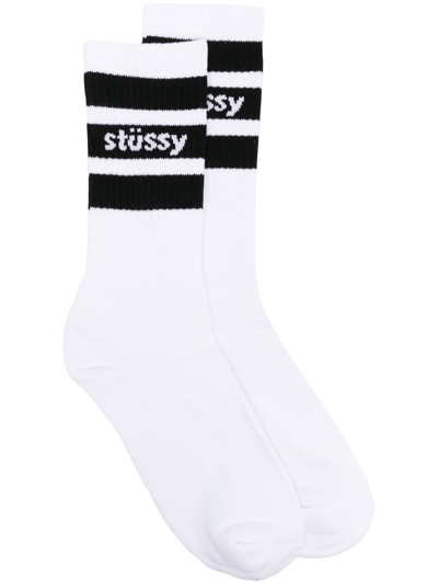 Stussy Striped Crew Socks 'white/black'