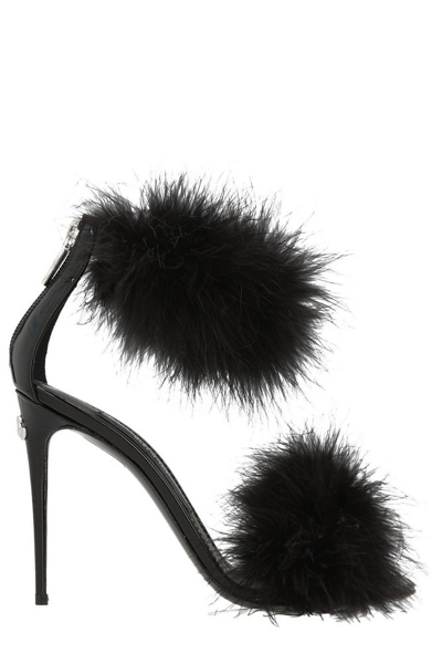 Dolce & Gabbana Keira 105mm Feather-trim Sandals In Black