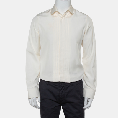 Pre-owned Gucci Cream Silk Pintuck Detail Button Front Skinny Shirt M