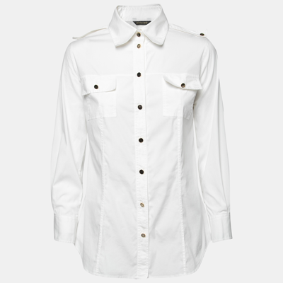 Pre-owned Roberto Cavalli White Cotton Button Front Shirt L