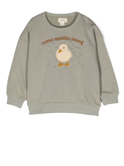Konges Sløjd Embroidered Duck-slogan Sweatshirt In Gray