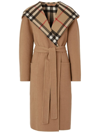 Burberry Checked-detail Wrap Coat In Braun