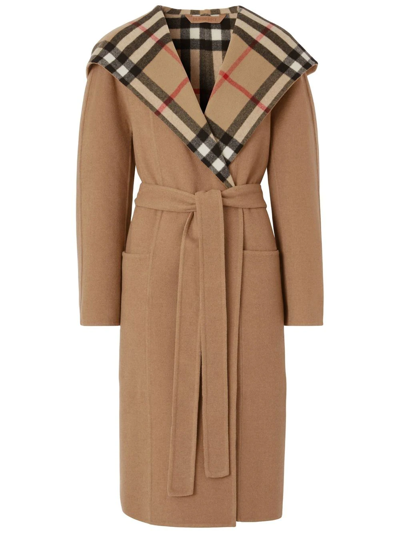 BURBERRY CHECKED-DETAIL WRAP COAT