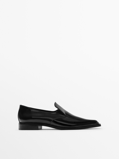 Massimo Dutti Leather Pointed Toe Loafers In Black