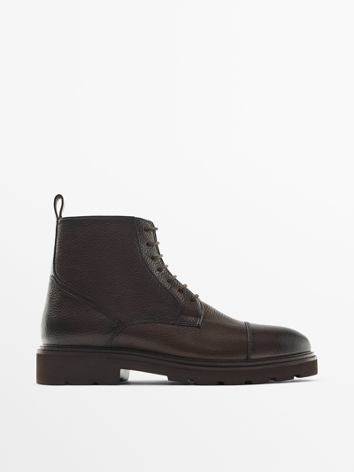 Massimo Dutti Floater Leather Boots In Brown