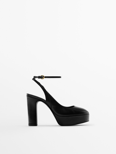 Massimo Dutti High-heel Slingback Leather Platform Shoes - Studio In Black