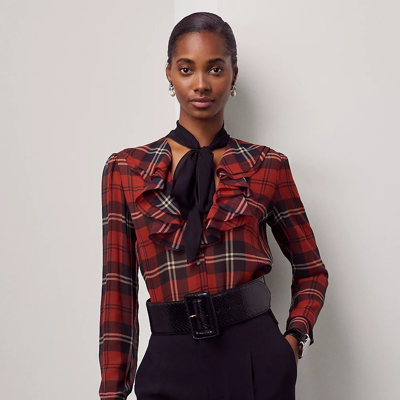 Georgette Blouse Plaid Ruffle Blouse Polo Ralph Lauren Zandra
