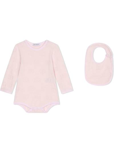 Dolce & Gabbana Babies' Dg Jacquard Logo-motif Bodysuit In Pink