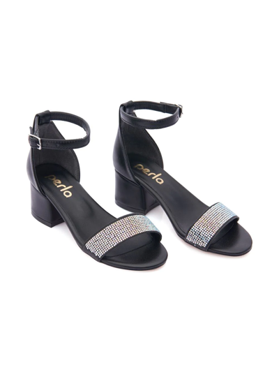 Tulleen Kids' Rhinestone Block-heel Sandals In Black