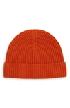 Andrew Stewart Cashmere Ribbed Beanie In Orange