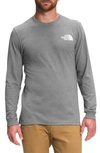 The North Face Long Sleeve Nse Box Logo Graphic Tee In Tnf Medium Grey Heather/tnf White
