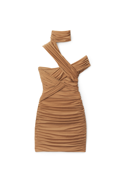 alexander wang ruched one shoulder halter dress In Hosiery Jersey In Camp Fire zuria