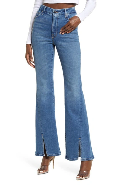 Good American Good Legs Flare Split Hem Jeans In Indigo029