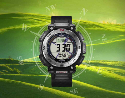 Pre-owned Casio Pro Treck Prw-3400-1jf Duplex Lcd Biomass Plastic Case Radio Solar Watch