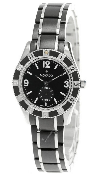 Pre-owned Movado Gentry 28mm Quartz Ss Black Dial Two-tone Women's Watch 0605533