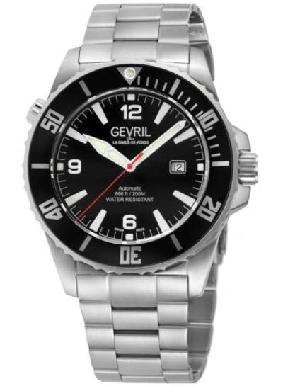 Pre-owned Gevril Men's 46600b Canal Street Swiss Automatic Sellita Sw200 Diver Steel Watch