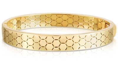 Pre-owned R C I 14k Yellow Gold "honeycomb" Hinged Bangle Bracelet 7" 13 Grams 9 Mm In No Stone