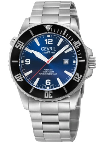 Pre-owned Gevril Men's 46601b Canal Street Swiss Automatic Sellita Sw200 Diver Steel Watch