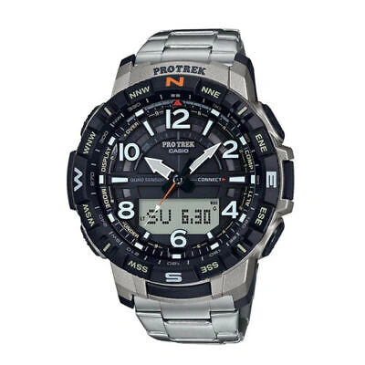 Pre-owned Casio Pro Trek Prt-b50t-7jf Bluetooth Analog Digital Titanium Men Watch Prt-b50