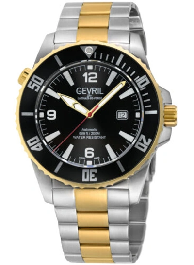 Pre-owned Gevril Men's 46602b Canal Street Swiss Automatic Sellita Sw200 Diver 2-tonewatch