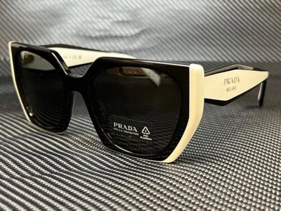 Pre-owned Prada Pr 15ws 09q5s0 Black Talc Dark Grey 54 Mm Women's Sunglasses In Gray