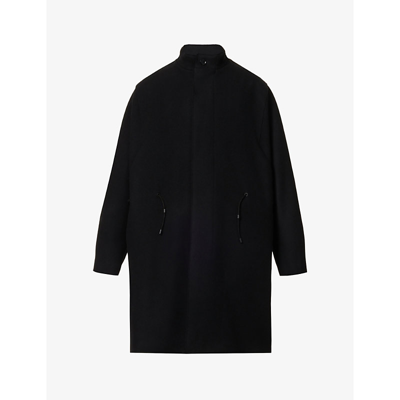 Zegna Drawstring-waist Relaxed-fit Wool Coat In 001   Blk Sld