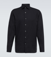 Zegna Cashco Spread-collar Cotton-blend Twill Shirt In Dk Blu Sld
