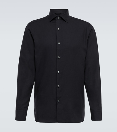 Zegna Cashco Spread-collar Cotton-blend Twill Shirt In Nero