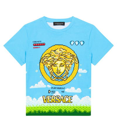 Versace Kids' Video Game Medusa Cotton T-shirt In Blue