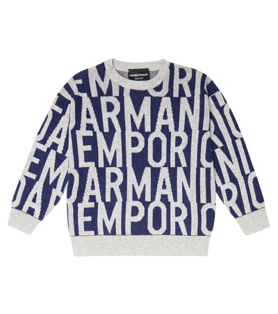 Emporio Armani Kids' Logo Intarsia Sweater In Grey