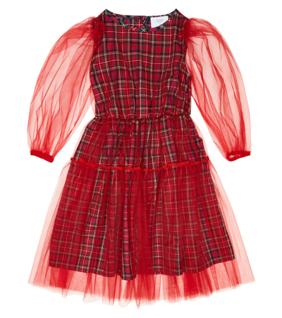 Paade Mode Kids' Tulle-trimmed Checked Cotton Dress In Red