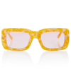 Attico X Linda Farrow Marfa Rectangular Sunglasses In Yellow Marble/pink