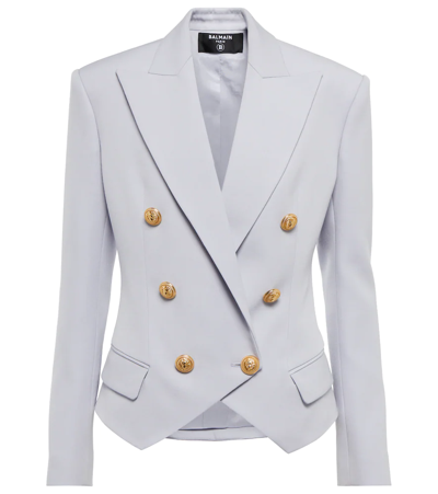 Balmain Double-breasted Wool Jacket In Light Blue