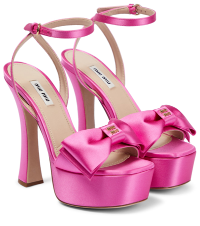 Miu Miu Satin Platform Sandals In Begonia