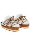 Moon Boot Shearling & Suede Mules W/ Laces In Whiskey/off White