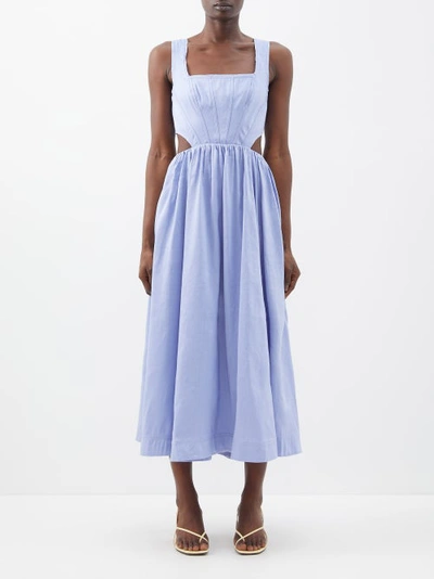 Aje Virginie Square-neck Linen-blend Midi Dress In Cool Lavender