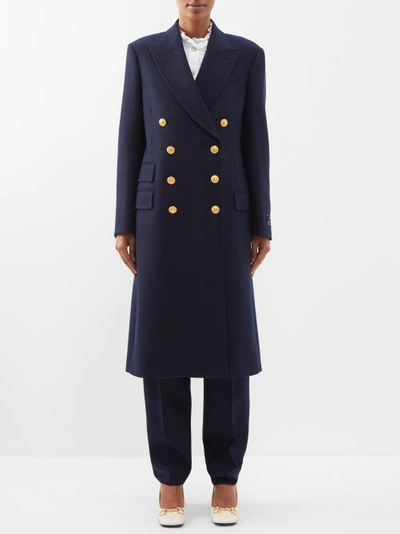 Gucci Double-breasted Cashmere-twill Coat In Blue