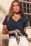 Lulus Basics Adyn Dark Blue V-neck T-shirt Bodysuit In Dark Blue