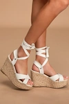 LULUS ESME WHITE LACE-UP ESPADRILLE WEDGES