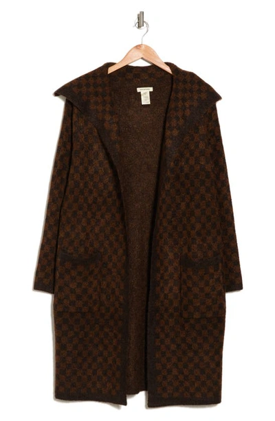Maxstudio Long Check Front Pocket Cardigan In Brown/ Rust Checkers